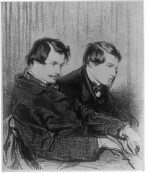 Edmond de Goncourt (1822-86) e Jules de Goncourt (1830-70) in un palco al teatro, 1853